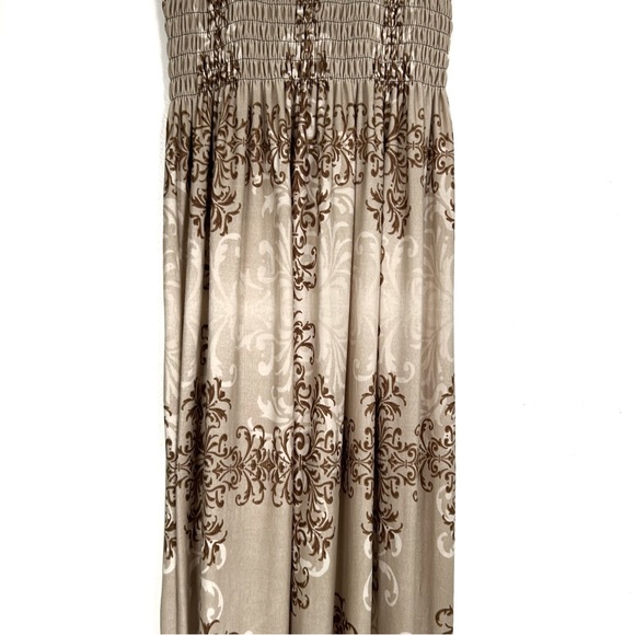 Boho Style Beige Brown Turquoise Blue Maxi Dress Lace Long Flowy Beach Vacation - Picture 5 of 16